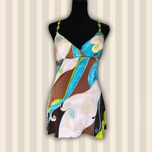 Secondhand swirl-print beaded strap tank - Size: XS–Small